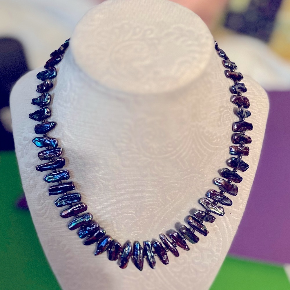 Sterling Silver Abalone Stick Pearls Necklace